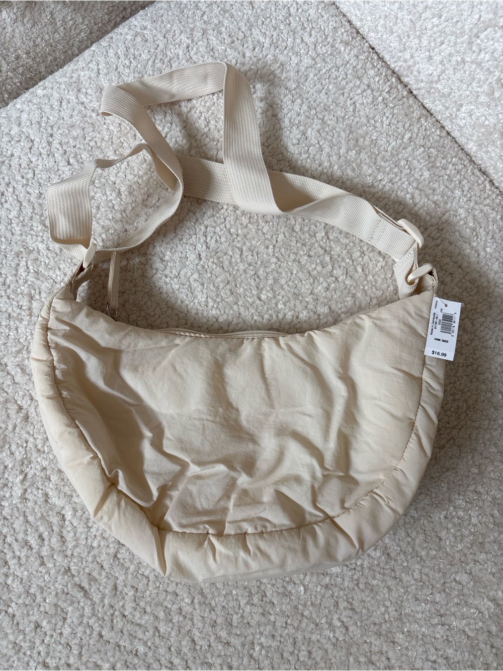 Old Navy Cream Quilted Crescent Shoulder Bag with Adjustable Strap